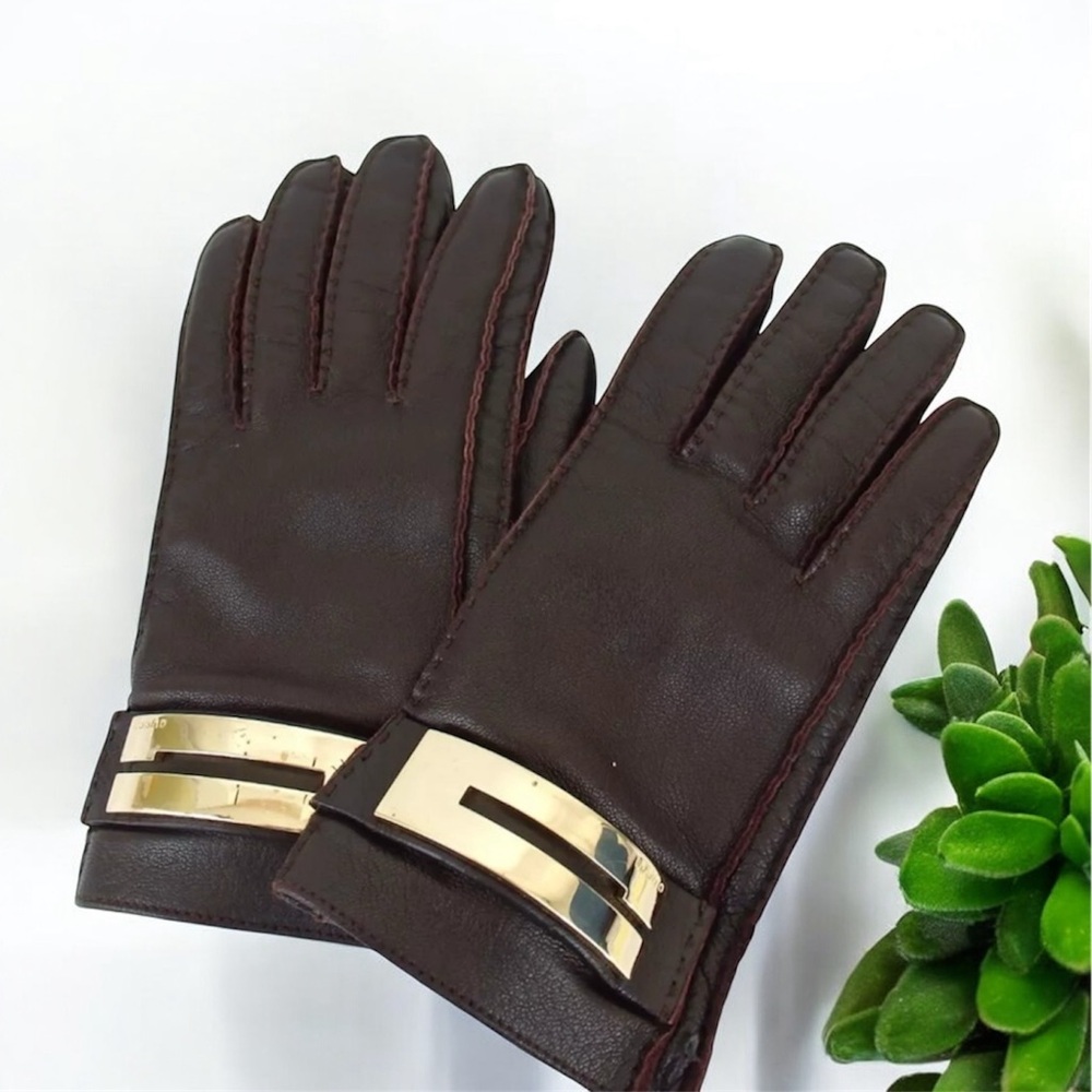 GUCCI Logo Plate Leather Gloves- Size 7 (Small) 😍🔥